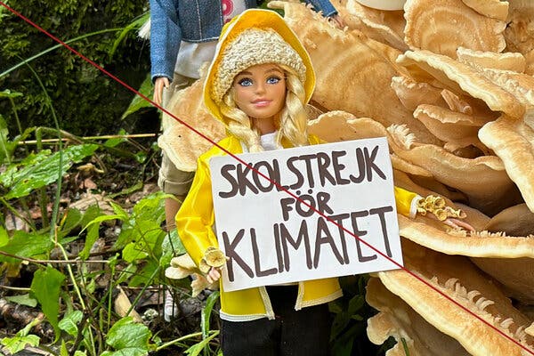 A fake Greta Thunberg Barbie from the news release photos. 